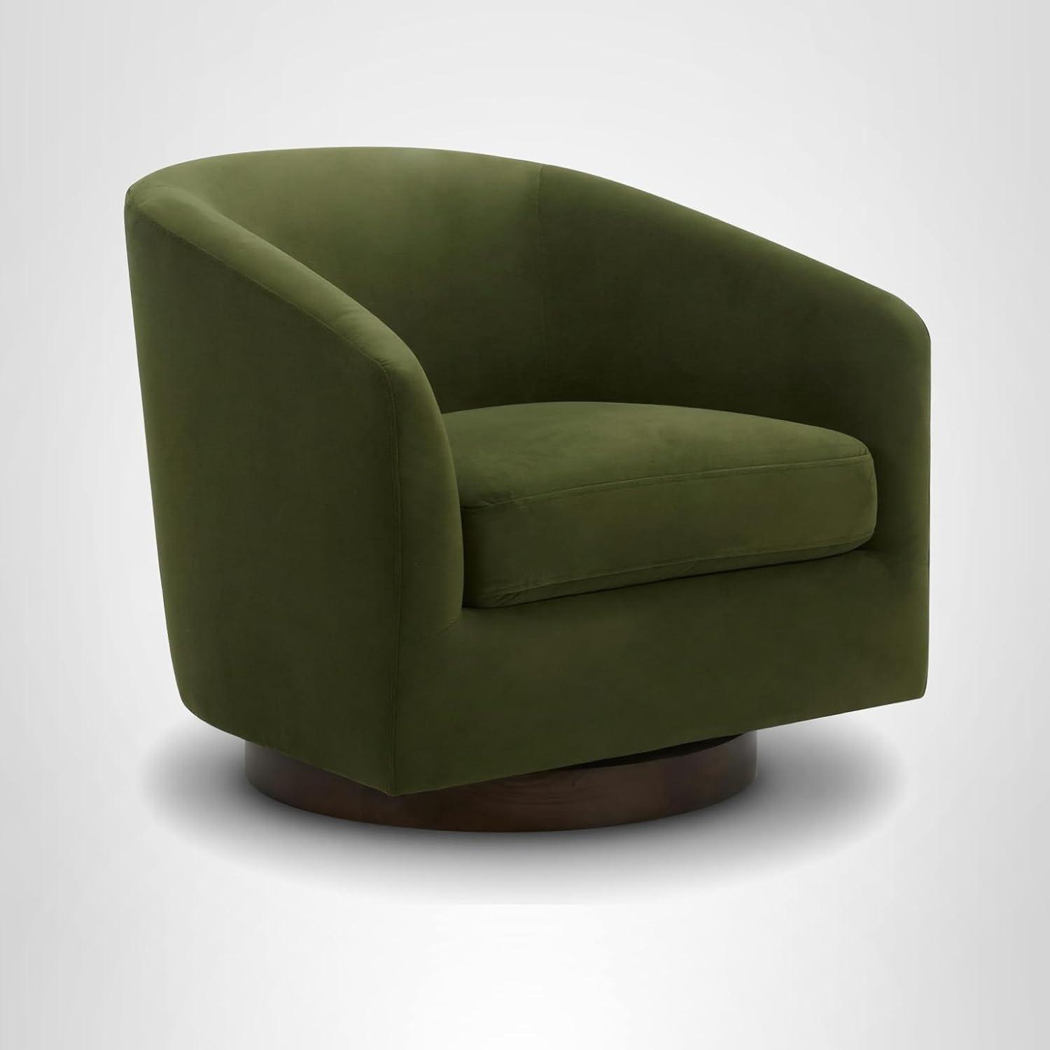 image:imageCHITA Swivel Accent Chair FSC Certified Upholstered Fabric Barrel Chair for Living Room Fully Assembled Flax BeigeForest Green
