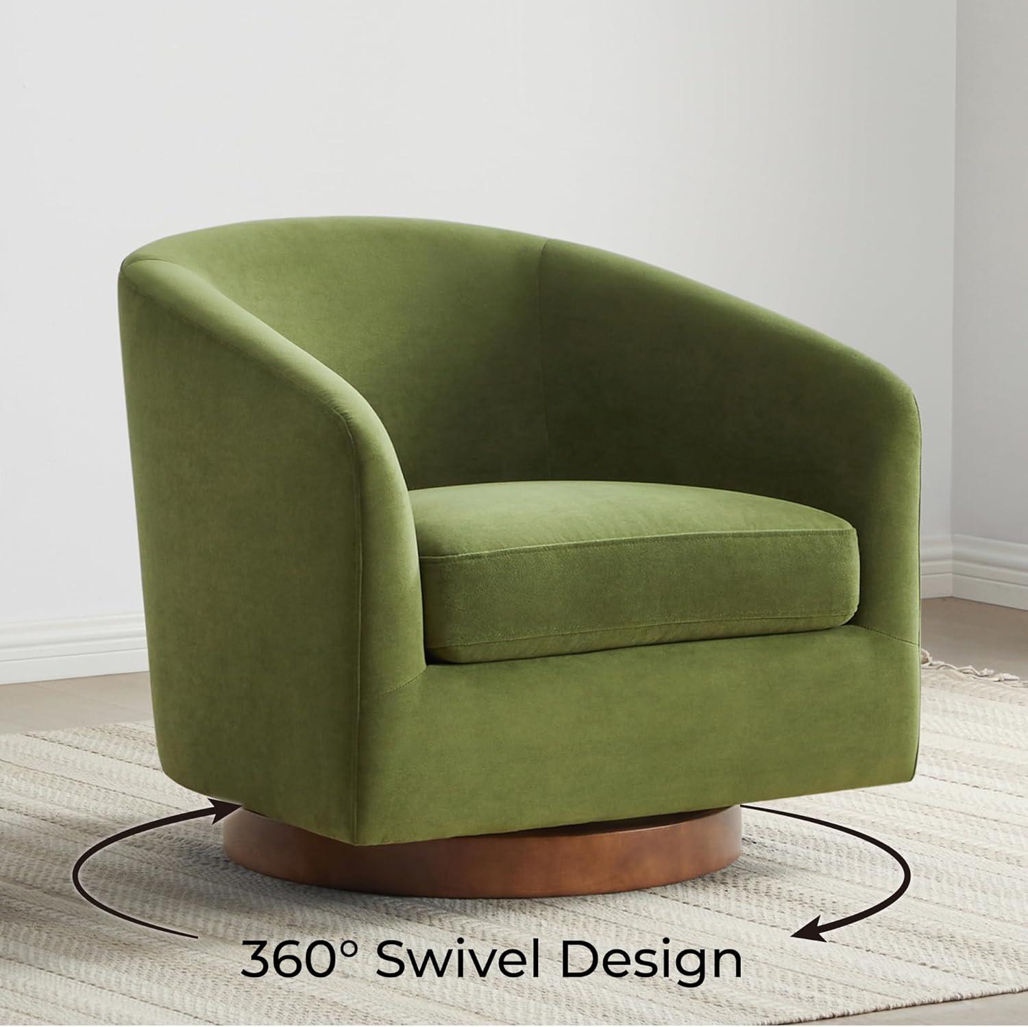 image:imageCHITA Swivel Accent Chair FSC Certified Upholstered Fabric Barrel Chair for Living Room Fully Assembled Flax BeigeForest Green
