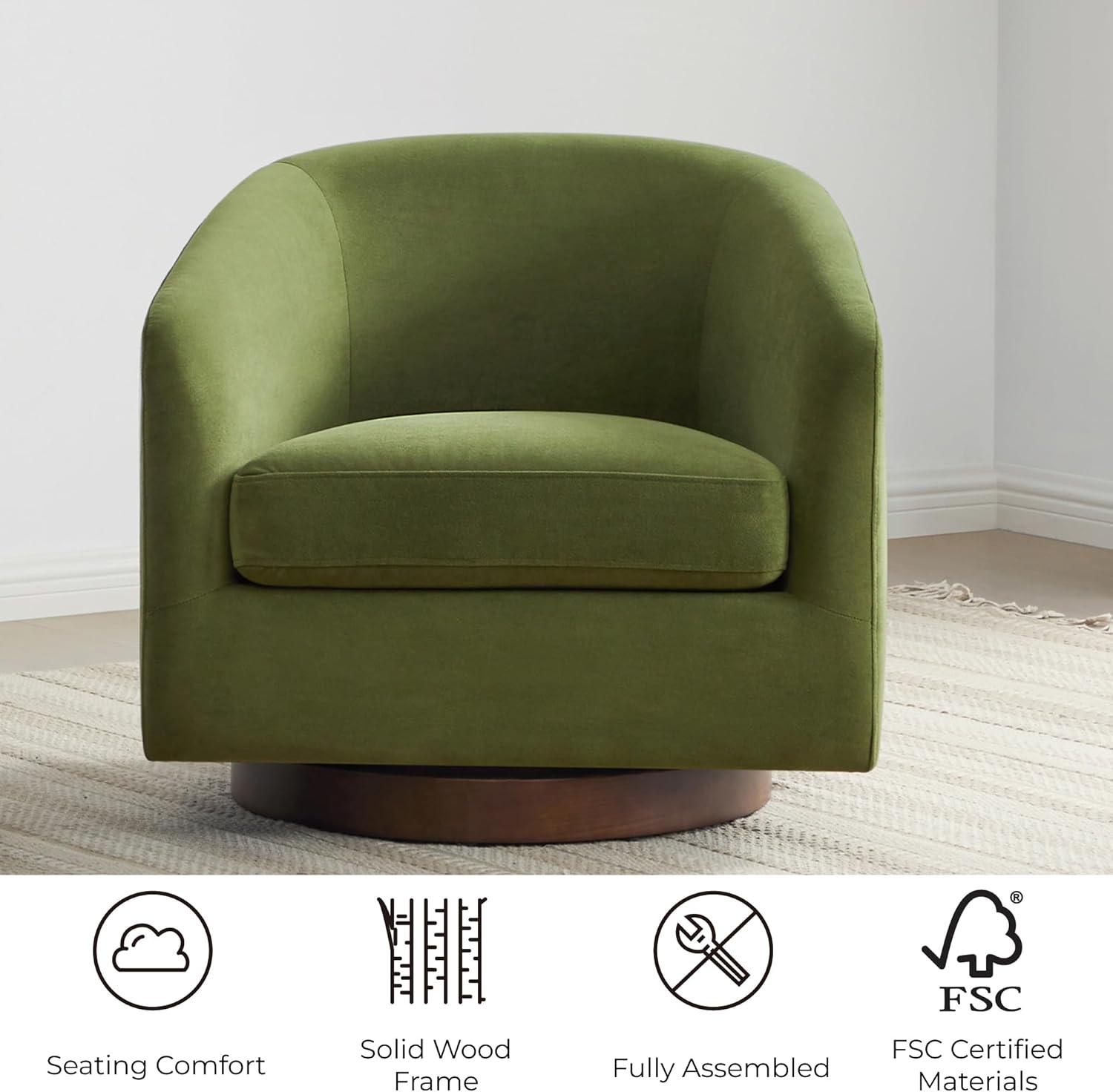 image:imageCHITA Swivel Accent Chair FSC Certified Upholstered Fabric Barrel Chair for Living Room Fully Assembled Flax BeigeForest Green