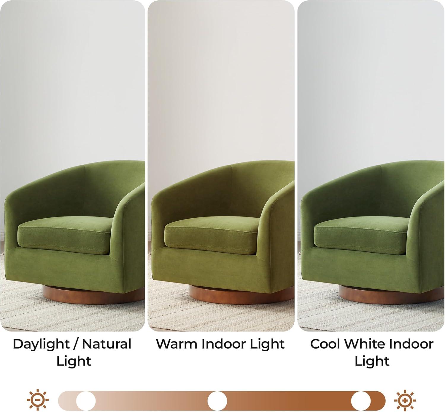 image:imageCHITA Swivel Accent Chair FSC Certified Upholstered Fabric Barrel Chair for Living Room Fully Assembled Flax BeigeForest Green