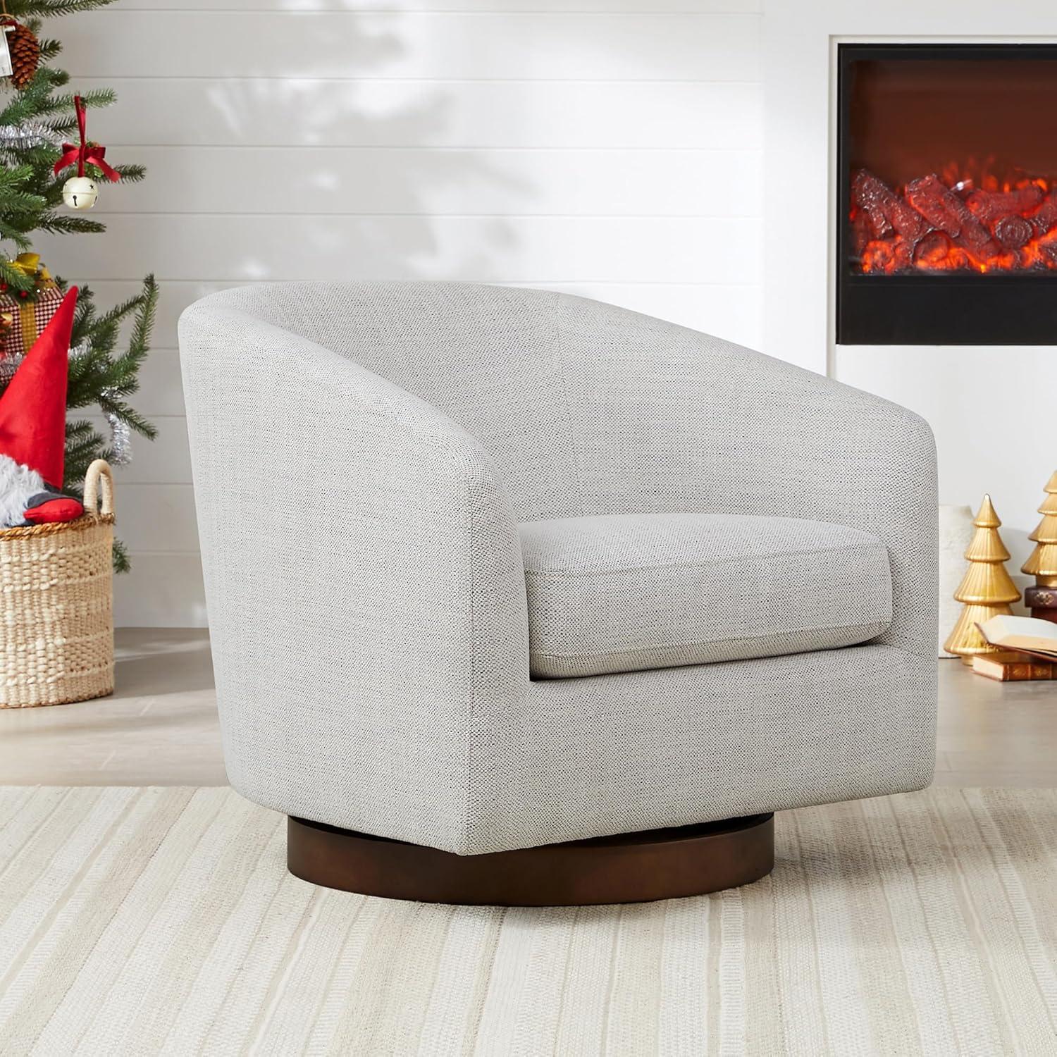 image:imageCHITA Swivel Accent Chair FSC Certified Upholstered Fabric Barrel Chair for Living Room Fully Assembled Flax BeigeIvory