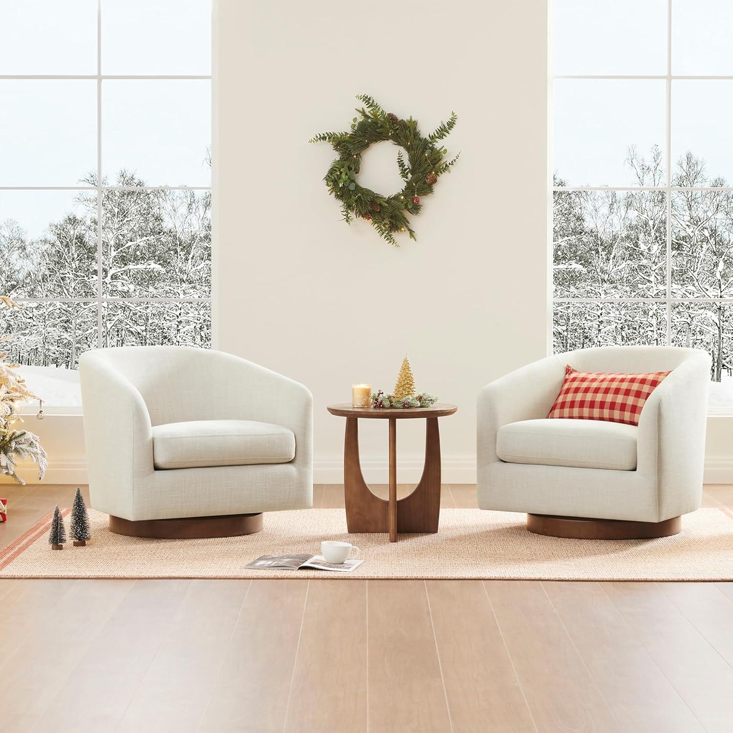 image:imageCHITA Swivel Accent Chair FSC Certified Upholstered Fabric Barrel Chair for Living Room Fully Assembled Flax BeigeLinen