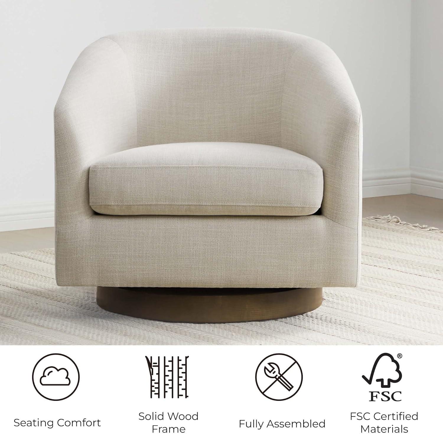 image:imageCHITA Swivel Accent Chair FSC Certified Upholstered Fabric Barrel Chair for Living Room Fully Assembled Flax BeigeLinen