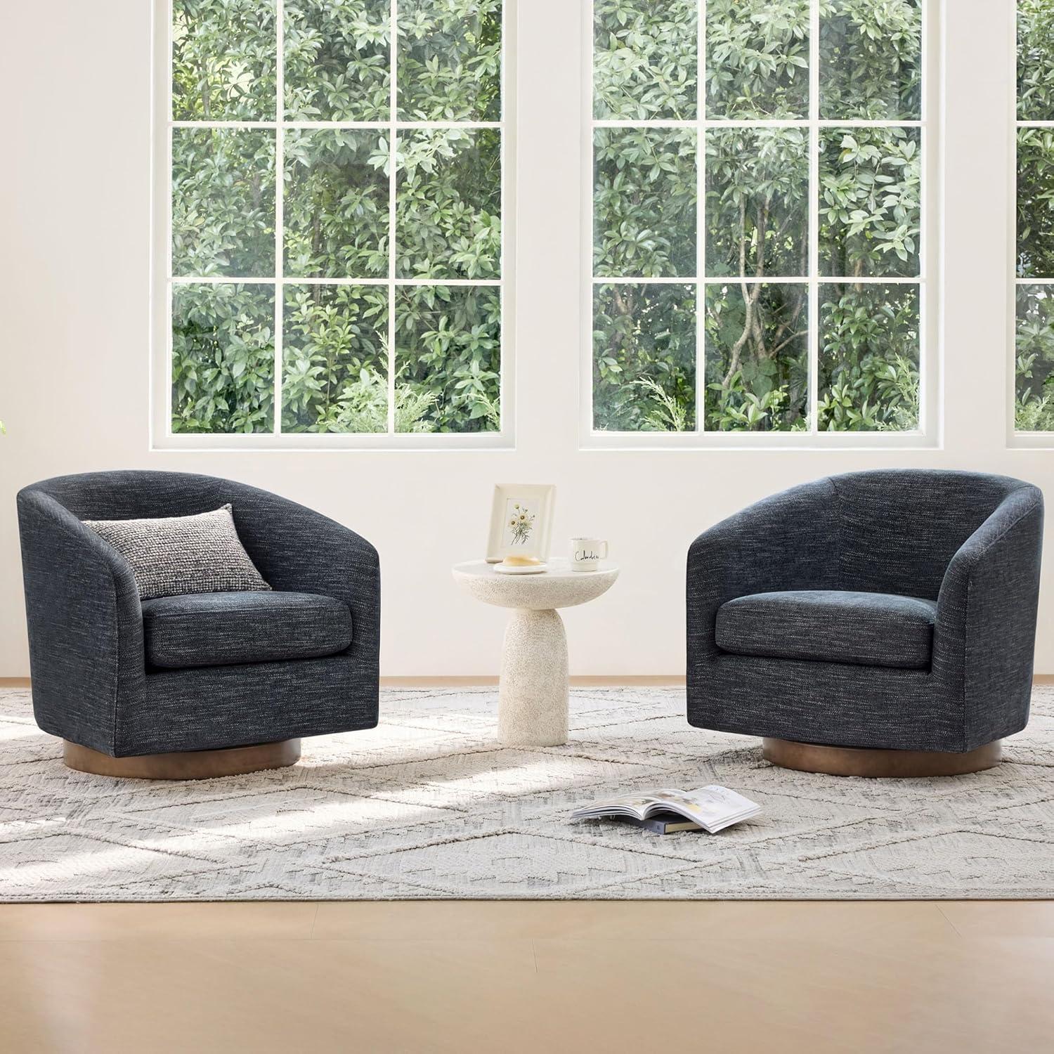 image:imageCHITA Swivel Accent Chair FSC Certified Upholstered Fabric Barrel Chair for Living Room Fully Assembled Flax BeigeMidnight