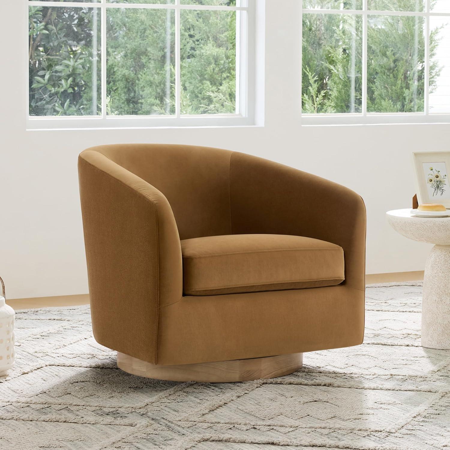 image:imageCHITA Swivel Accent Chair FSC Certified Upholstered Fabric Barrel Chair for Living Room Fully Assembled Flax BeigeSand