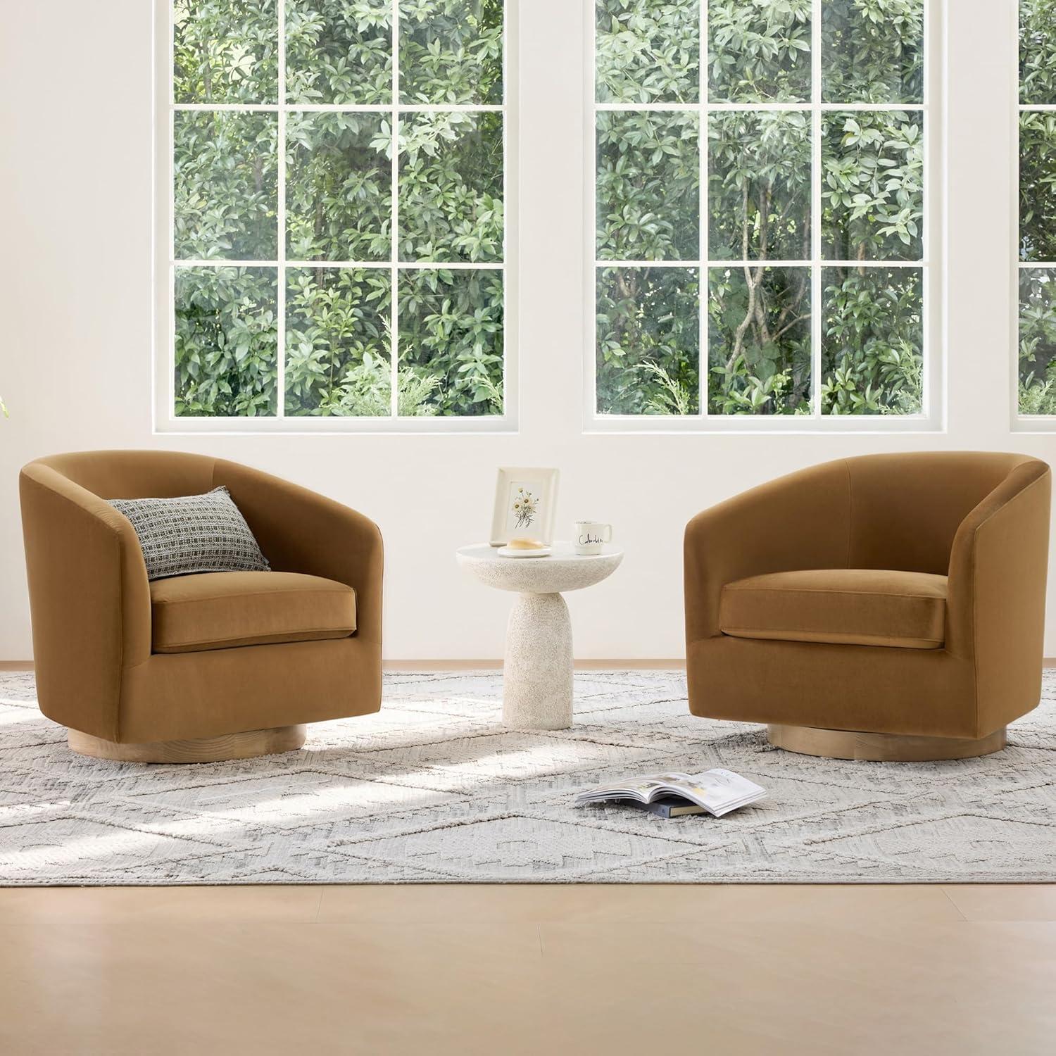 image:imageCHITA Swivel Accent Chair FSC Certified Upholstered Fabric Barrel Chair for Living Room Fully Assembled Flax BeigeSand