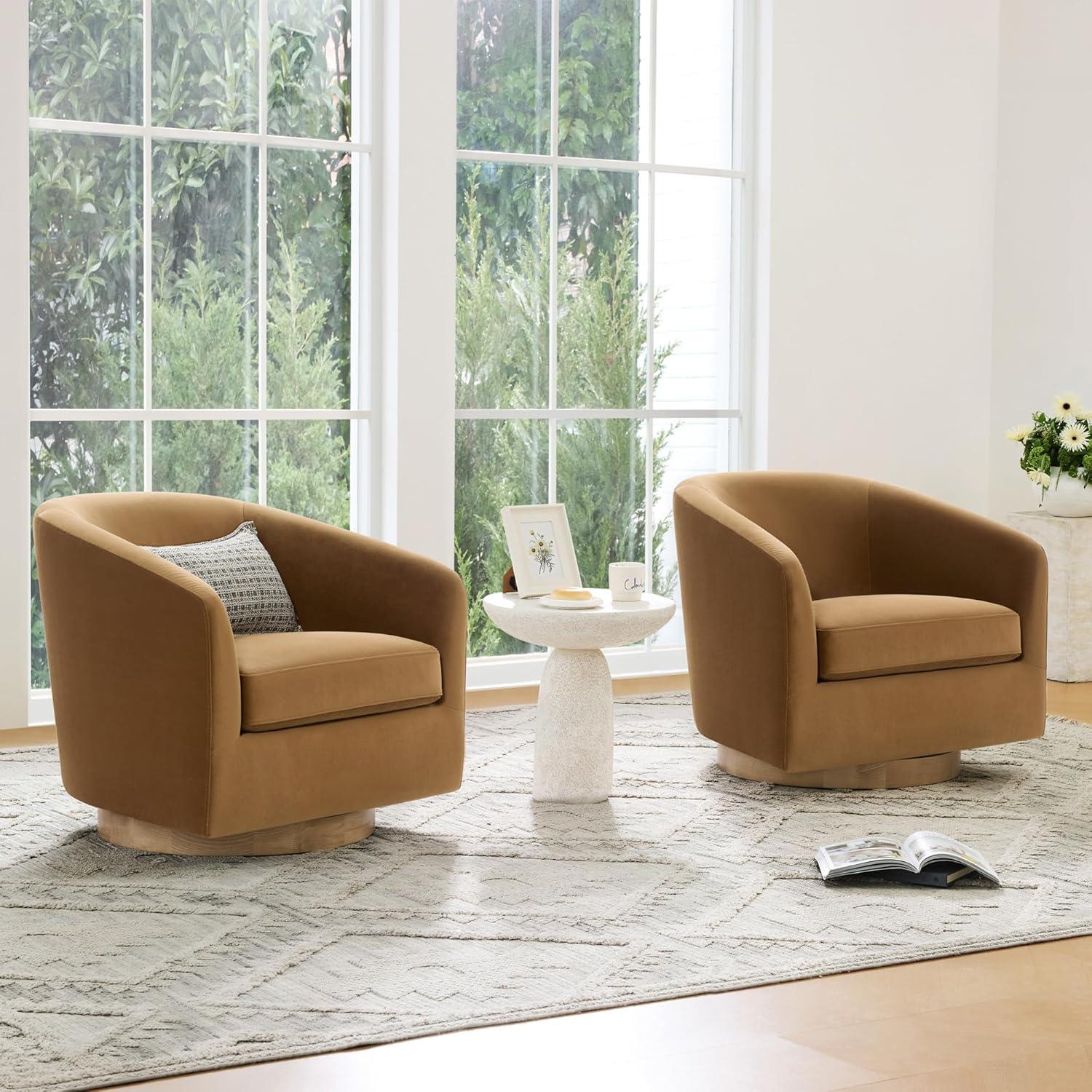 image:imageCHITA Swivel Accent Chair FSC Certified Upholstered Fabric Barrel Chair for Living Room Fully Assembled Flax BeigeSand