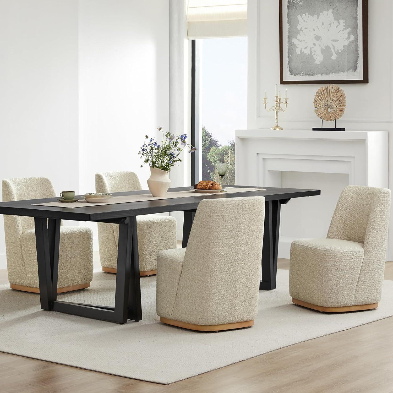 image:imageCHITA Upholstered Rolling Dining Chair on Casters Set of 2 FSC Certified Modern Fabric Dining Chair with Casters Boucle Dining Chairs for Reading Room Kitchen Dining Room PearlOatmeal