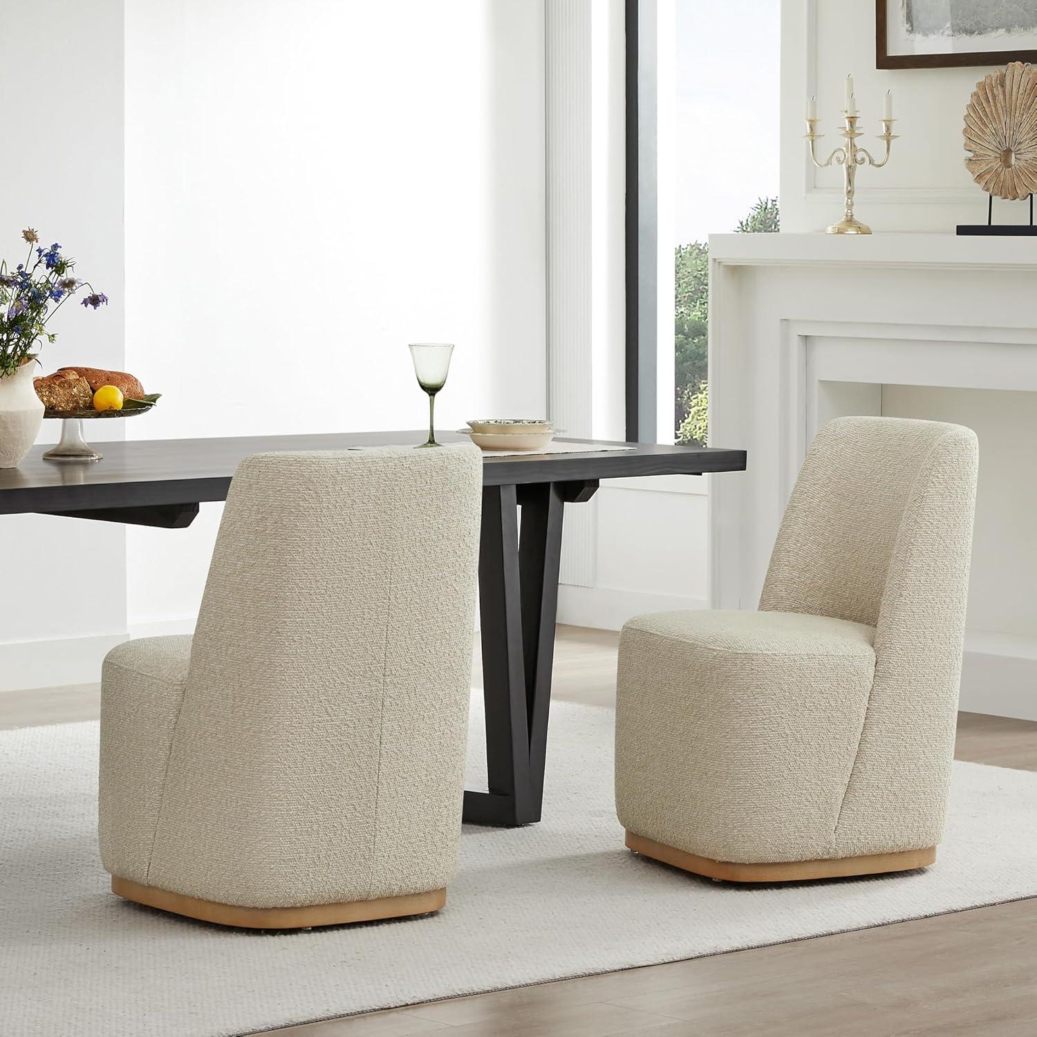 image:imageCHITA Upholstered Rolling Dining Chair on Casters Set of 2 FSC Certified Modern Fabric Dining Chair with Casters Boucle Dining Chairs for Reading Room Kitchen Dining Room PearlOatmeal