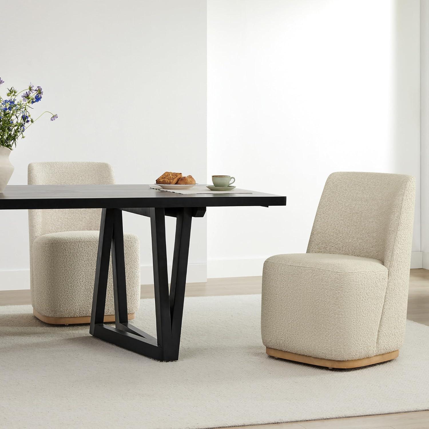 image:imageCHITA Upholstered Rolling Dining Chair on Casters Set of 2 FSC Certified Modern Fabric Dining Chair with Casters Boucle Dining Chairs for Reading Room Kitchen Dining Room PearlOatmeal