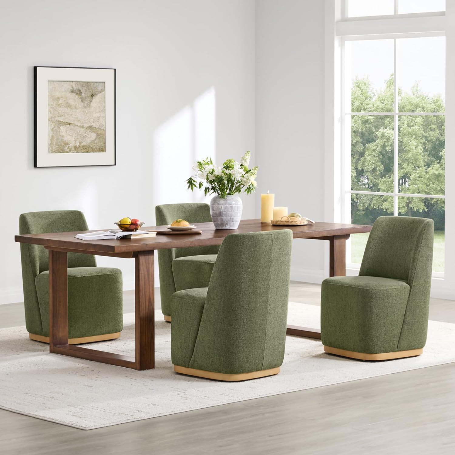 image:imageCHITA Upholstered Rolling Dining Chair on Casters Set of 2 FSC Certified Modern Fabric Dining Chair with Casters Boucle Dining Chairs for Reading Room Kitchen Dining Room PearlMoss Green