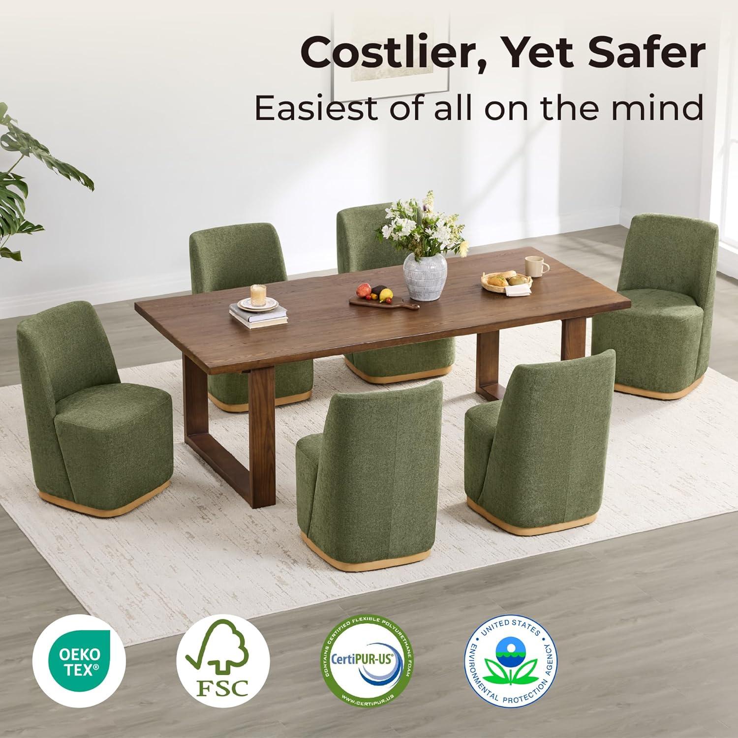 image:imageCHITA Upholstered Rolling Dining Chair on Casters Set of 2 FSC Certified Modern Fabric Dining Chair with Casters Boucle Dining Chairs for Reading Room Kitchen Dining Room PearlMoss Green