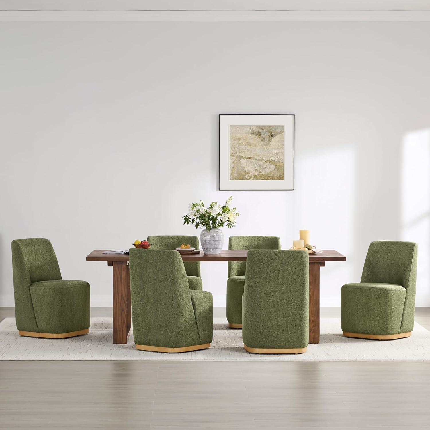 image:imageCHITA Upholstered Rolling Dining Chair on Casters Set of 2 FSC Certified Modern Fabric Dining Chair with Casters Boucle Dining Chairs for Reading Room Kitchen Dining Room PearlMoss Green