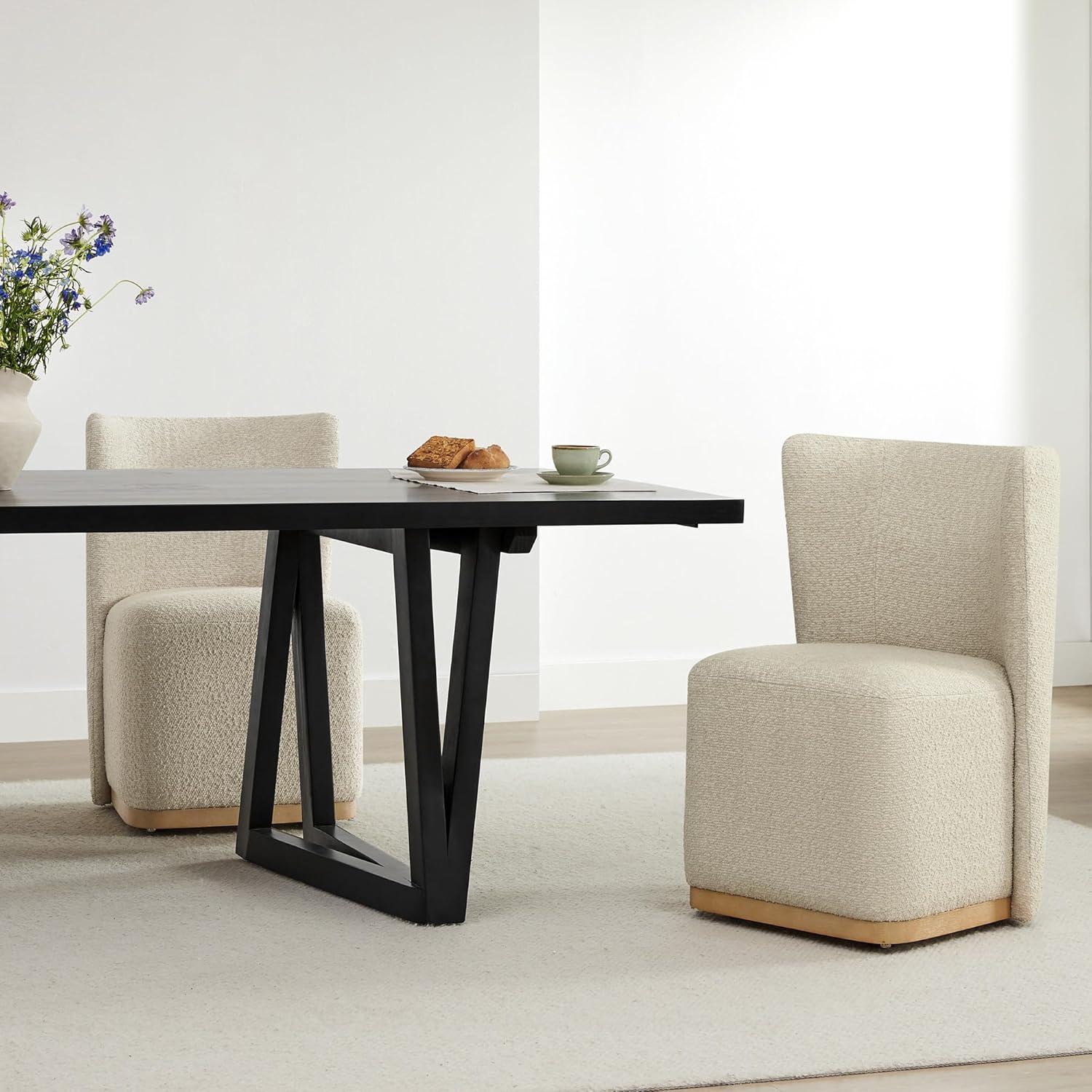 image:imageCHITA Upholstered Rolling Dining Chair on Casters Set of 2 FSC Certified Modern Fabric Dining Chair with Casters Boucle Dining Chairs for Reading Room Kitchen Dining Room PearlOatmeal