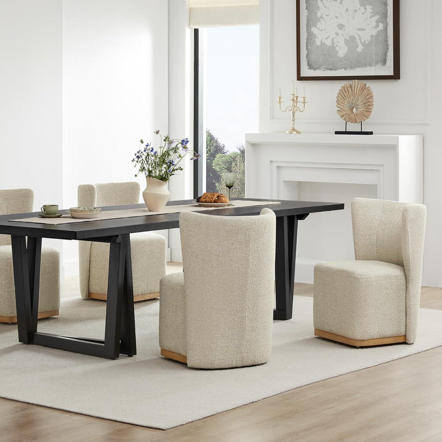 image:imageCHITA Upholstered Rolling Dining Chair on Casters Set of 2 FSC Certified Modern Fabric Dining Chair with Casters Boucle Dining Chairs for Reading Room Kitchen Dining Room PearlOatmeal