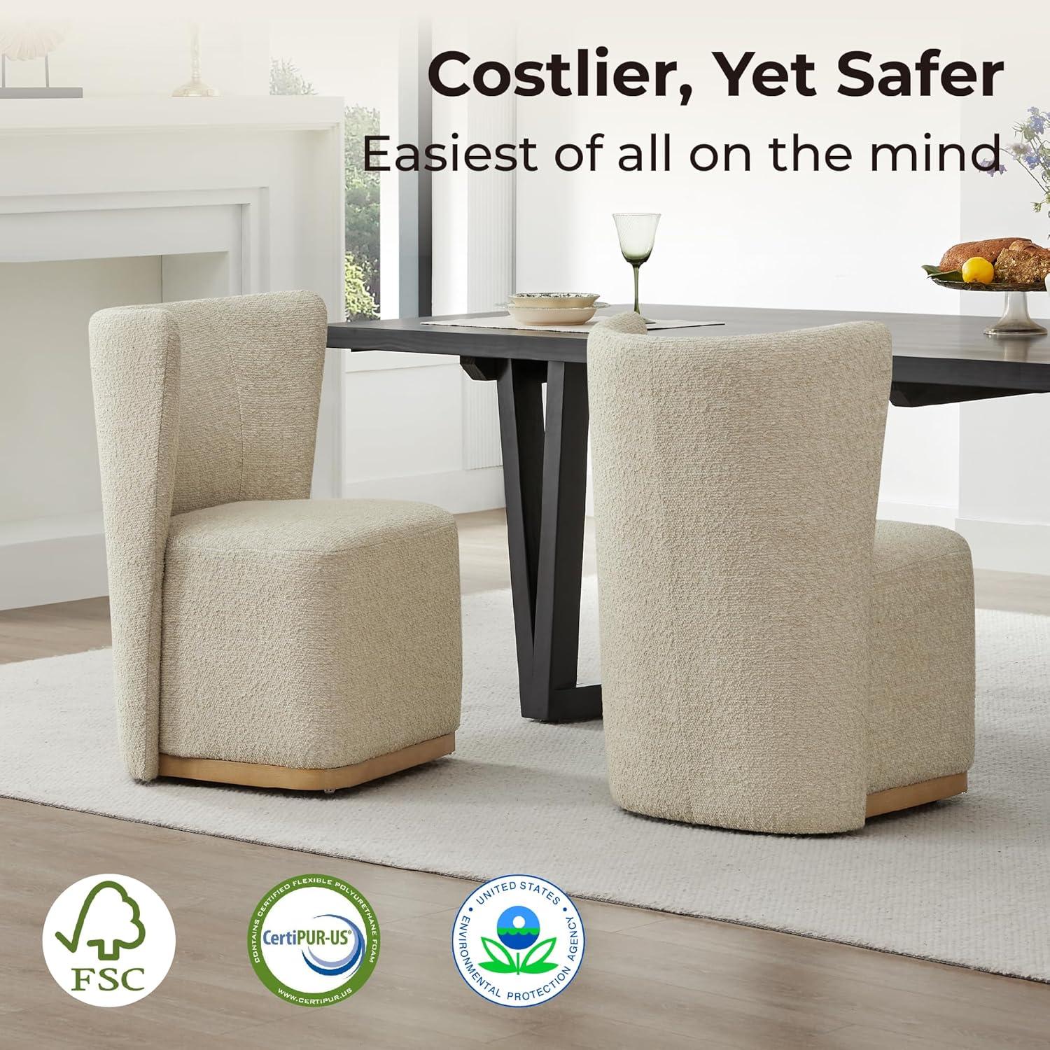 image:imageCHITA Upholstered Rolling Dining Chair on Casters Set of 2 FSC Certified Modern Fabric Dining Chair with Casters Boucle Dining Chairs for Reading Room Kitchen Dining Room PearlOatmeal