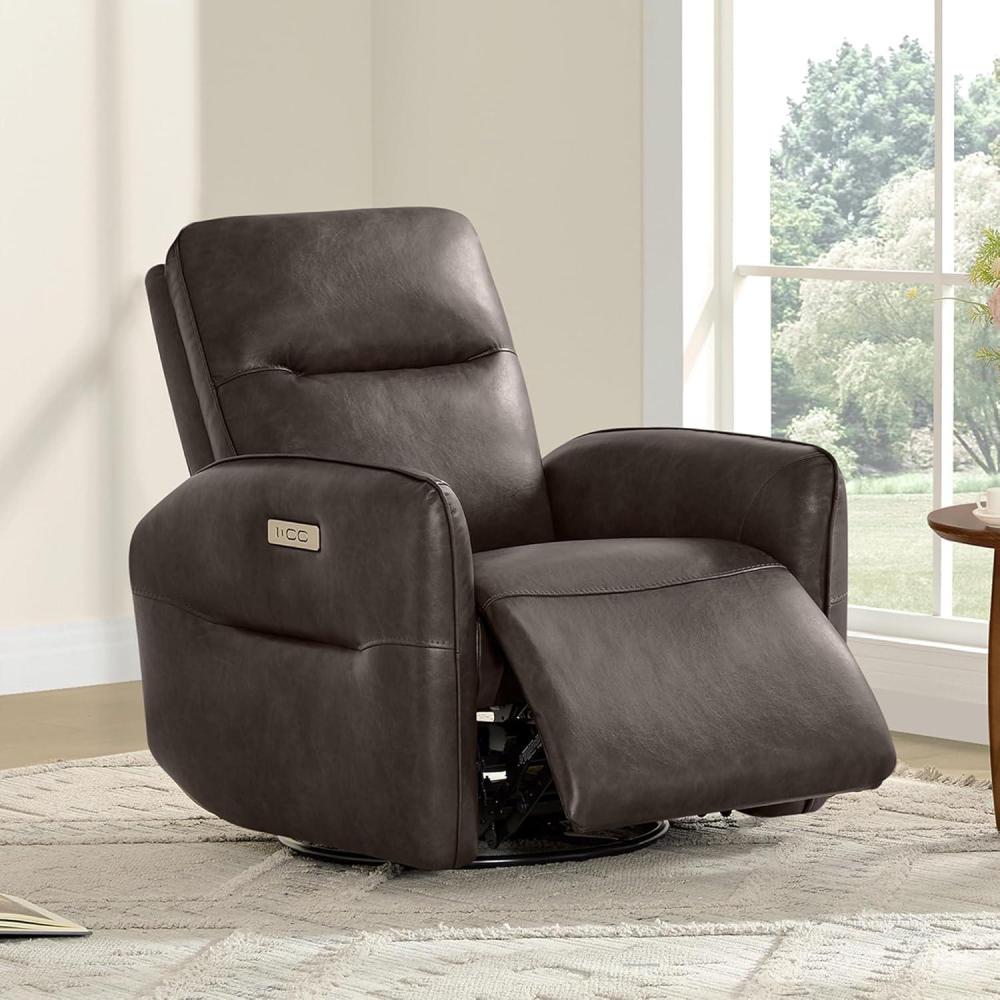 image:imageCHITA Faux Leather Power Recliner Chair Swivel Glider Recliner for Adults Nursery Rocking Chair with USB amp TypeC Charging for Living Room Bedroom Creamy GreyChocolate Brown