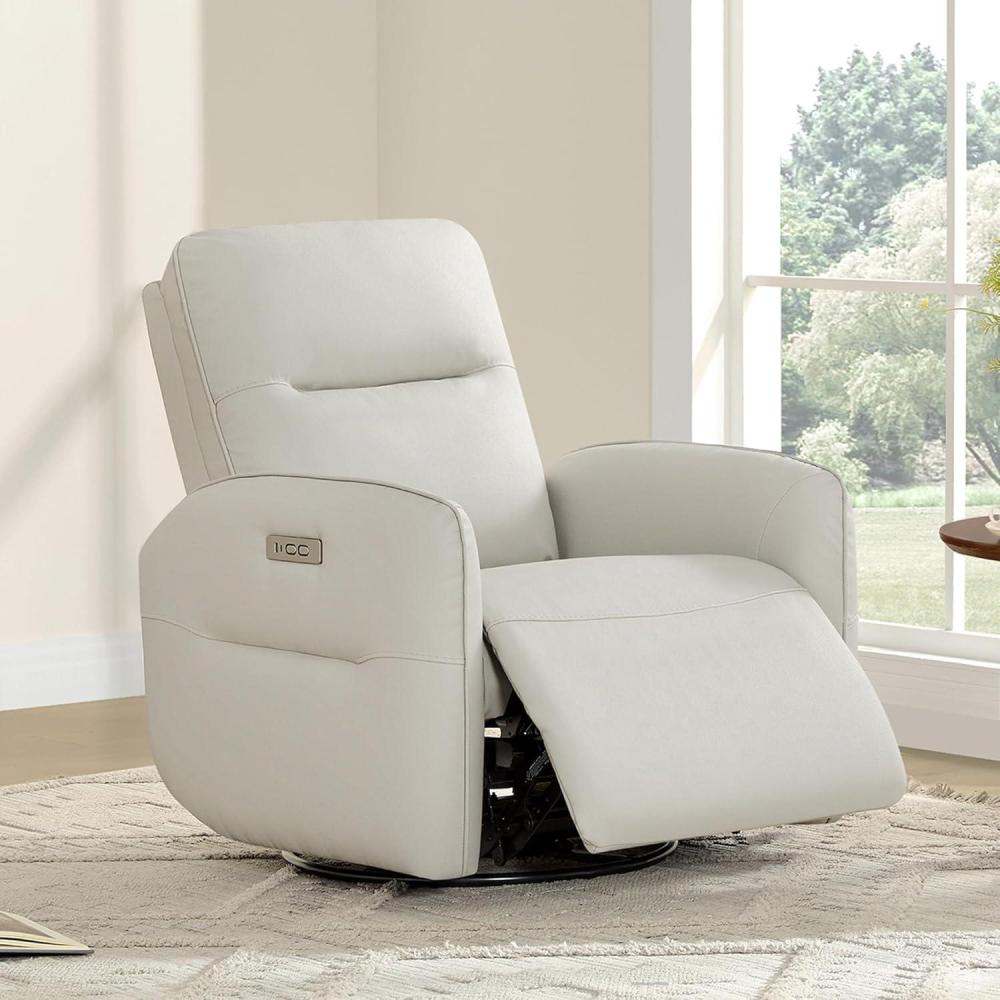 image:imageCHITA Faux Leather Power Recliner Chair Swivel Glider Recliner for Adults Nursery Rocking Chair with USB amp TypeC Charging for Living Room Bedroom Creamy GreyCreamy Grey
