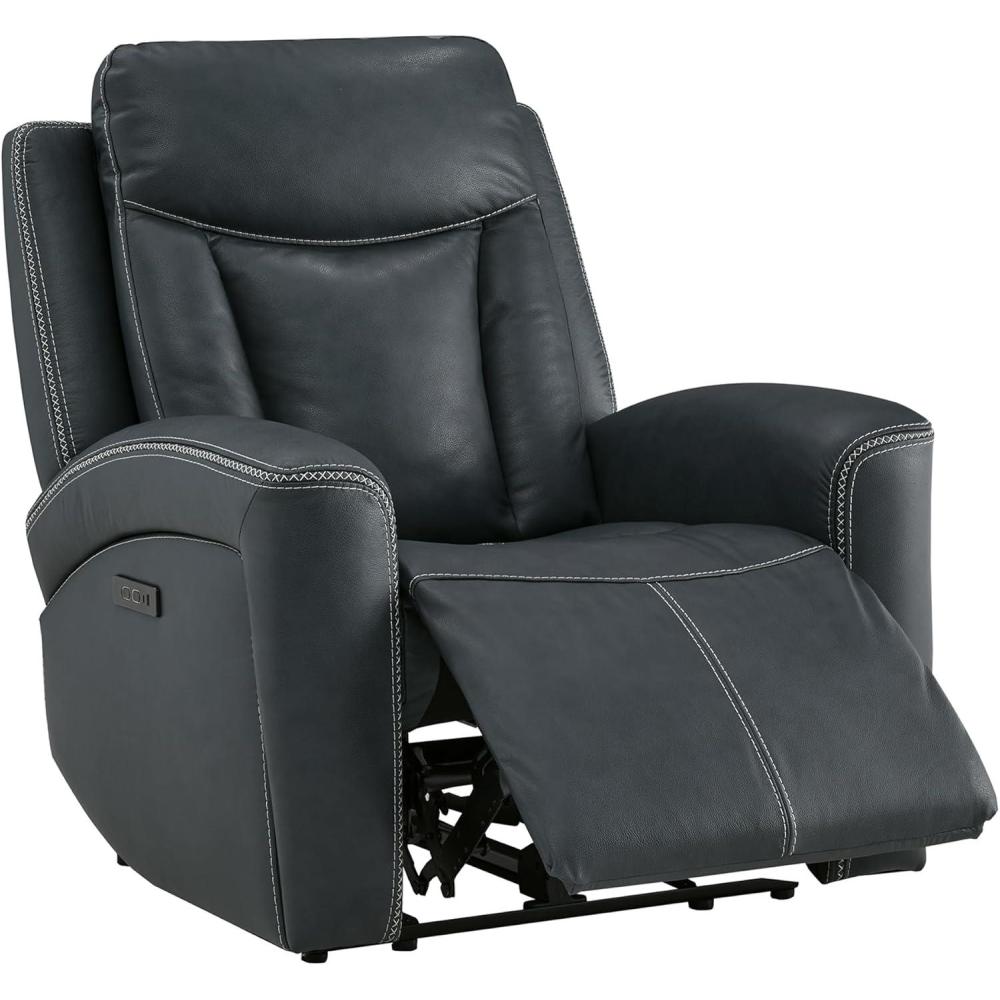 image:imageCHITA Genuine Leather Power Recliner Chair for Adults Super Zero Gravity Recliner with Adjustable Power Headrest amp USBTypeC Ports for Living Room Bedroom amp Home Theater Light GrayNavy Blue