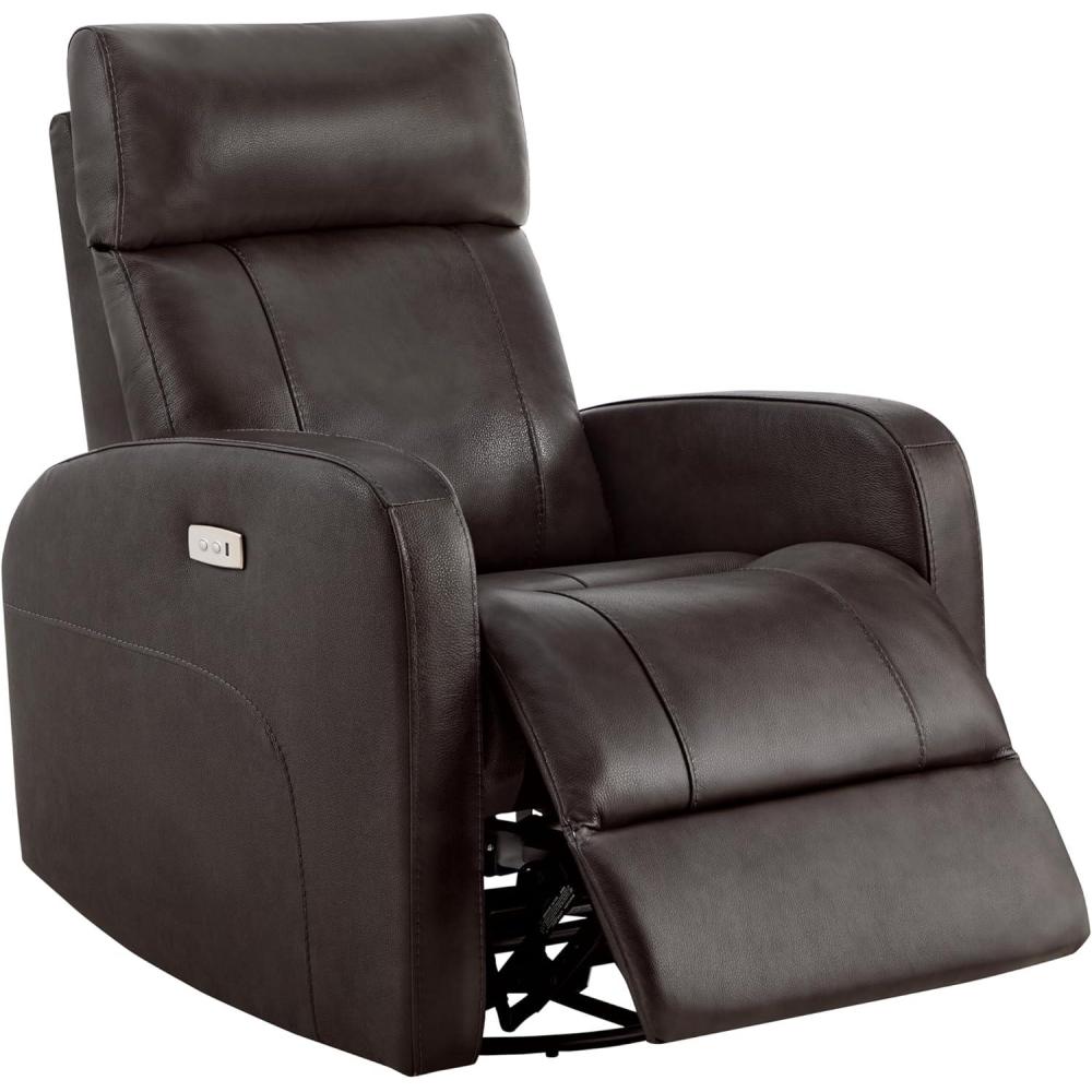 image:imageCHITA Genuine Leather Power Swivel Glider Recliner Chair FSC Certified Double Layer Backrest Truck Armrest Recliner Chair Sofa for Living RoomWhiteDark Brown
