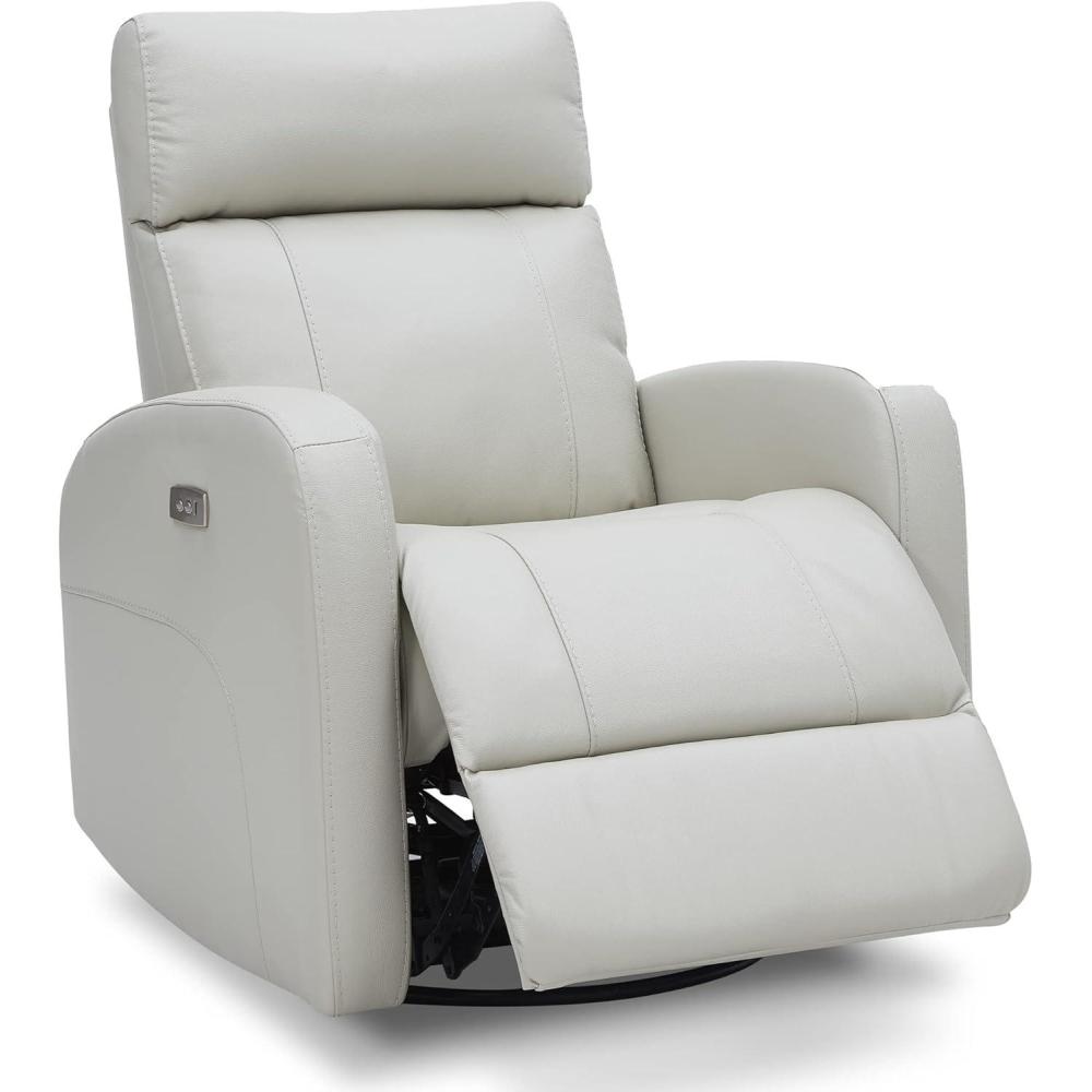 image:imageCHITA Genuine Leather Power Swivel Glider Recliner Chair FSC Certified Double Layer Backrest Truck Armrest Recliner Chair Sofa for Living RoomWhiteLight Grey