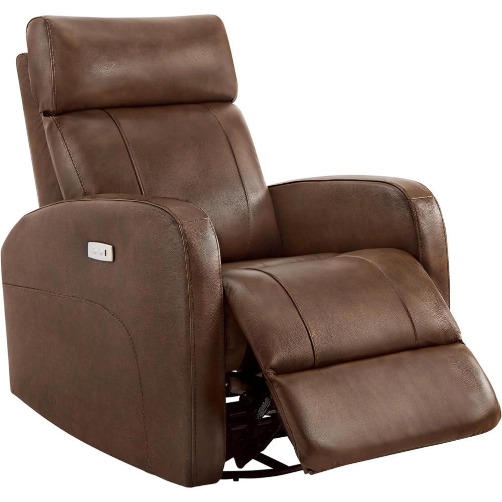 image:imageCHITA Genuine Leather Power Swivel Glider Recliner Chair FSC Certified Double Layer Backrest Truck Armrest Recliner Chair Sofa for Living RoomWhiteLight Brown