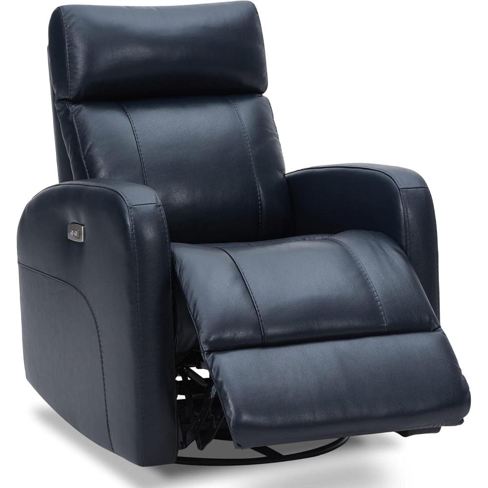 image:imageCHITA Genuine Leather Power Swivel Glider Recliner Chair FSC Certified Double Layer Backrest Truck Armrest Recliner Chair Sofa for Living RoomWhiteNavy