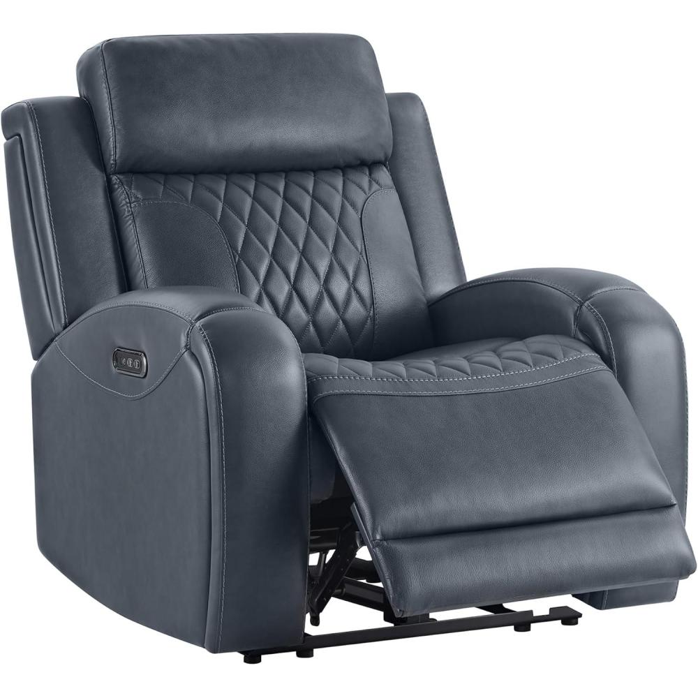 image:imageCHITA Genuine Leather Recliner Chair for Adults with Adjustable Power Headrest Lay Flat Power Recliner with SlideOut Cupholders amp USBTypeC Ports Living Room Chair SaddleNavy
