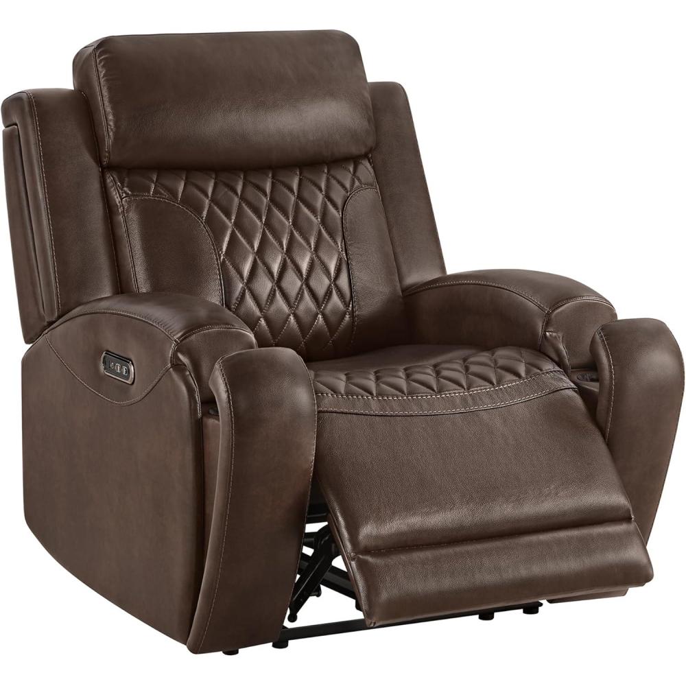 image:imageCHITA Genuine Leather Recliner Chair for Adults with Adjustable Power Headrest Lay Flat Power Recliner with SlideOut Cupholders amp USBTypeC Ports Living Room Chair SaddleBrown