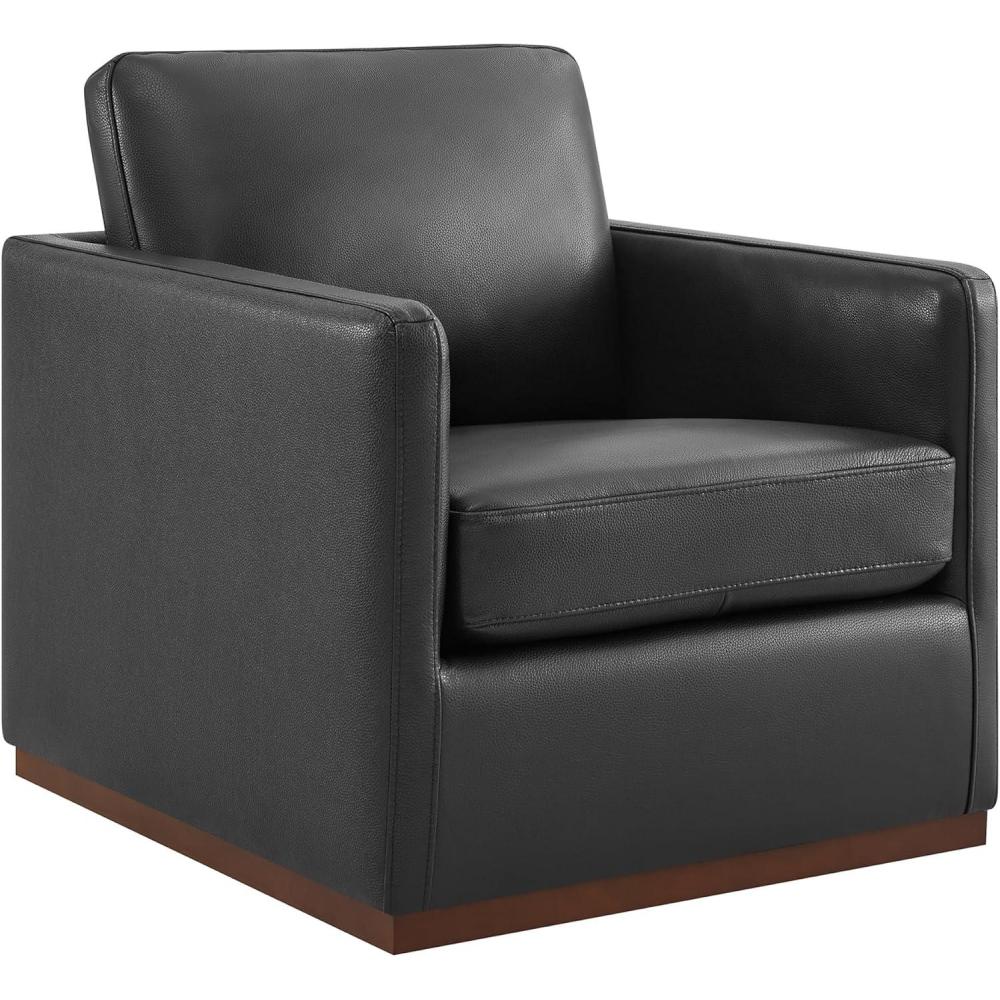 image:imageCHITA Genuine Leather Swivel Accent Chair FSC Certified Mid Century Modern Arm Chair for Living Room and Bedroom Fully Assembled SaddleBlack