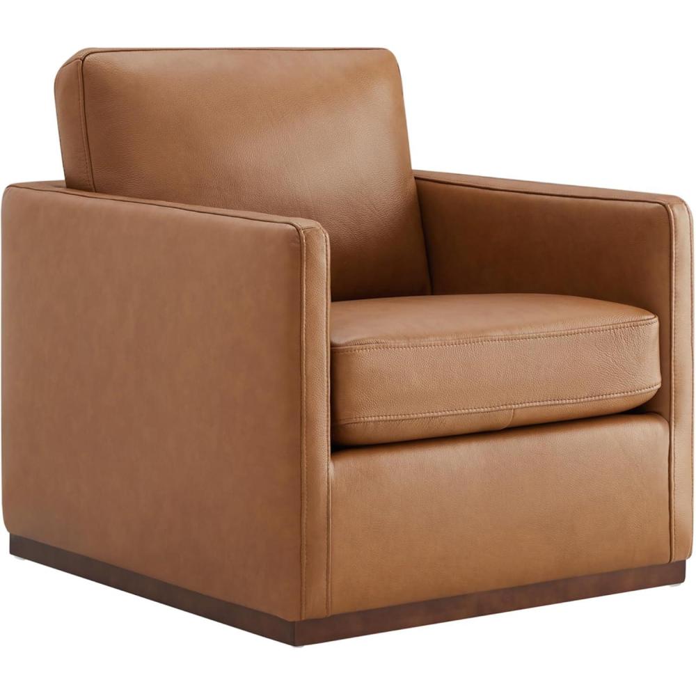 image:imageCHITA Genuine Leather Swivel Accent Chair FSC Certified Mid Century Modern Arm Chair for Living Room and Bedroom Fully Assembled SaddleSaddle