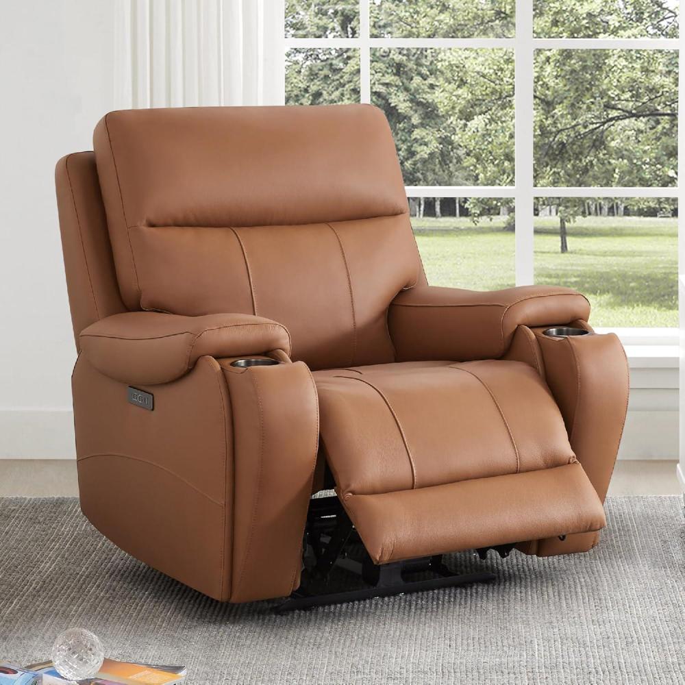 image:imageCHITA Large Power Zero Gravity Recliner Chair Genuine Leather Recliner Chair for Adults with Adjustable Power Headrest and Hidden SlideOut Cupholders USB and TypeC Ports Creamy GreySaddle