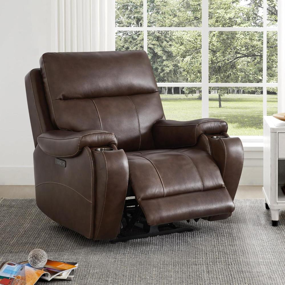 image:imageCHITA Large Power Zero Gravity Recliner Chair Genuine Leather Recliner Chair for Adults with Adjustable Power Headrest and Hidden SlideOut Cupholders USB and TypeC Ports Creamy GreyBrown