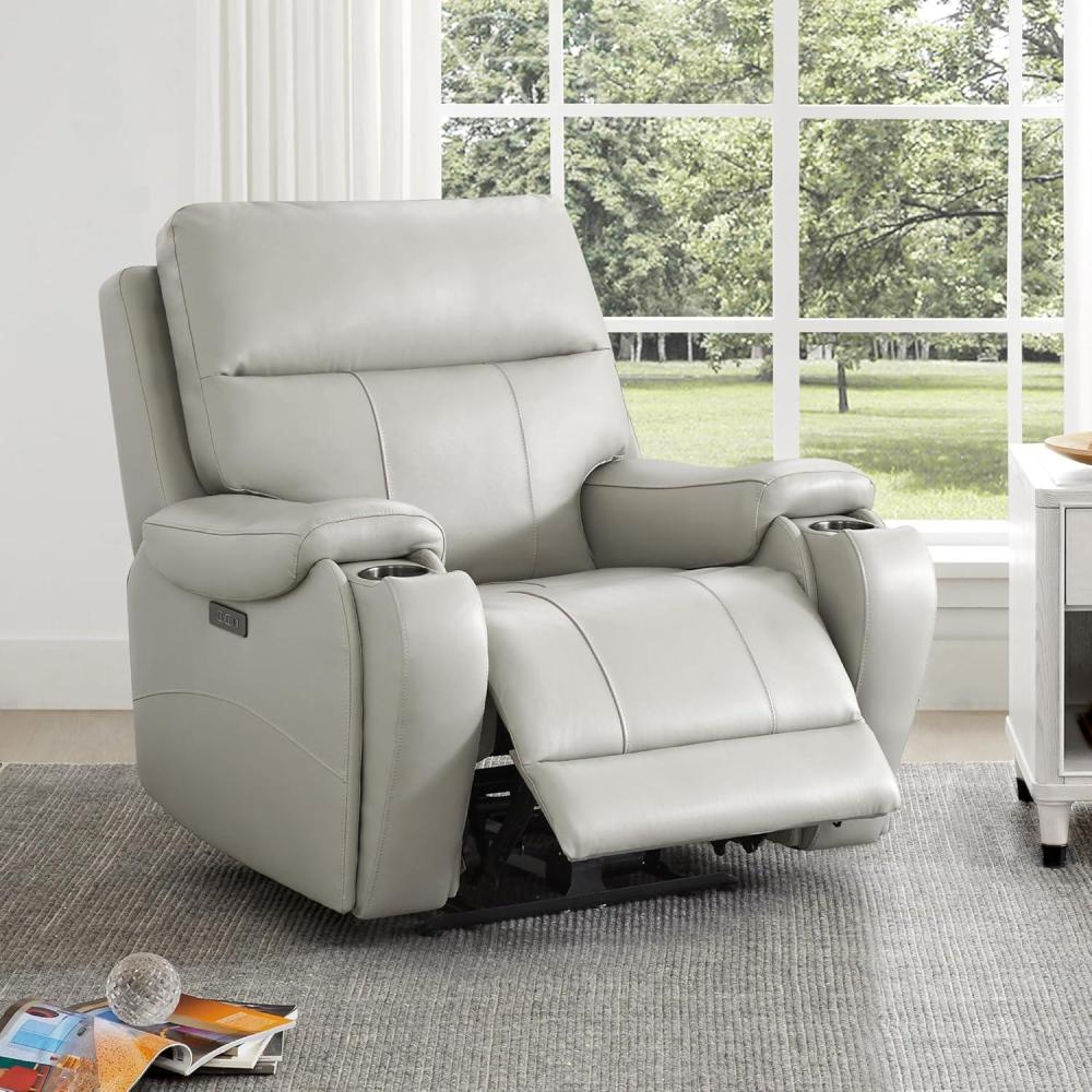 image:imageCHITA Large Power Zero Gravity Recliner Chair Genuine Leather Recliner Chair for Adults with Adjustable Power Headrest and Hidden SlideOut Cupholders USB and TypeC Ports Creamy GreyGrey