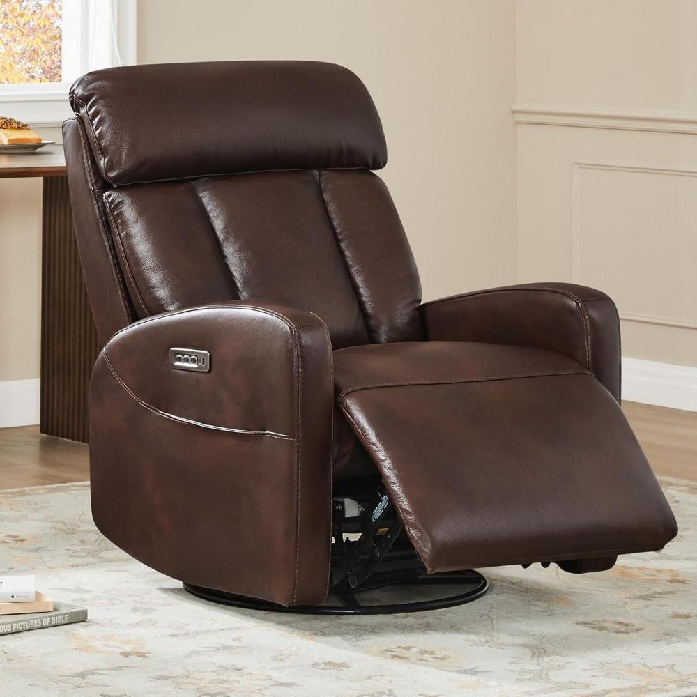 image:imageCHITA Leather Power Swivel Recliner Chair for Adults Triple Motor Electric Rocker Recliner for Living Room with Adjustable Headrest and Lumbar Support USB amp TypeC Charging Ports Saddle BrownCognac