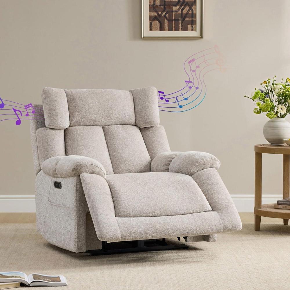 image:imageCHITA Oversized Power Recliner Chair with Bluetooth Speakers for Adults Lay Flat Recliner with Power Lumbar Support Manual Winged Headrest and USB amp TypeC Charging Ports CreamTaupe