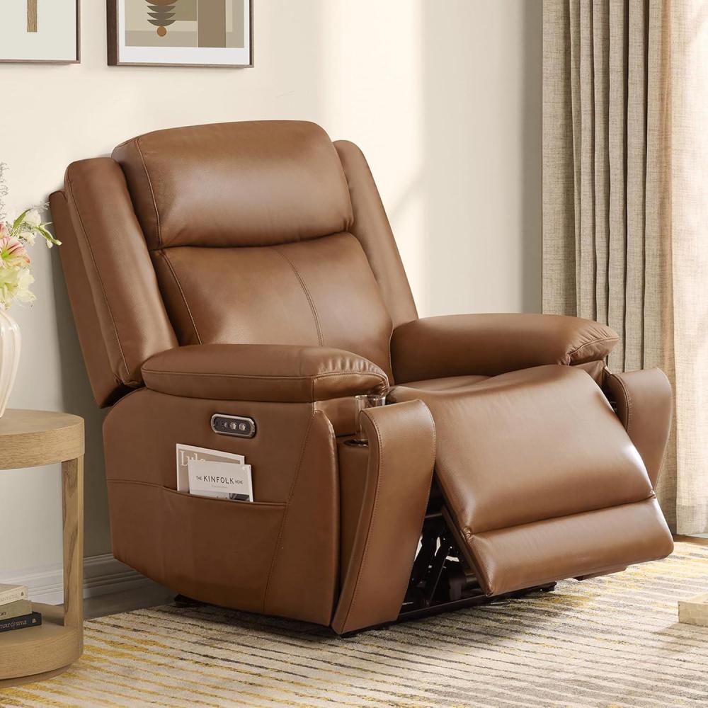 image:imageCHITA Power Genuine Leather Recliner Chair for Adults Dual Motor Zero Wall Hugger Recliner with Adjustable Headrest for Modern Living Room USB amp TypeC Charging Ports SaddleSaddle