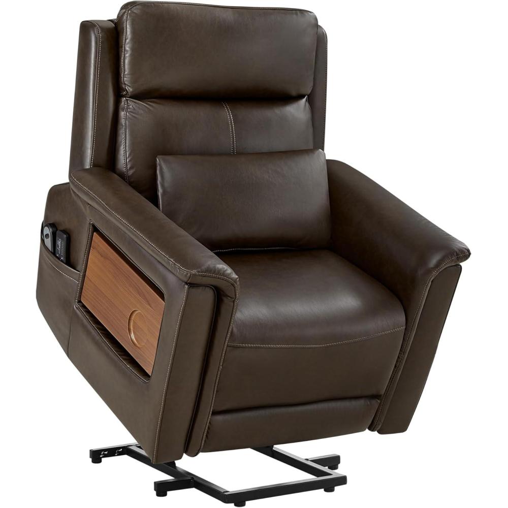 image:imageCHITA Power Lift Recliner Chair for Elderly with Heat and Massage Electric Lift Chairs with Foldable Tray Table Cupholder Removable Lumbar Pillow 2 Side Pockets Faux Leather in SaddleBrown