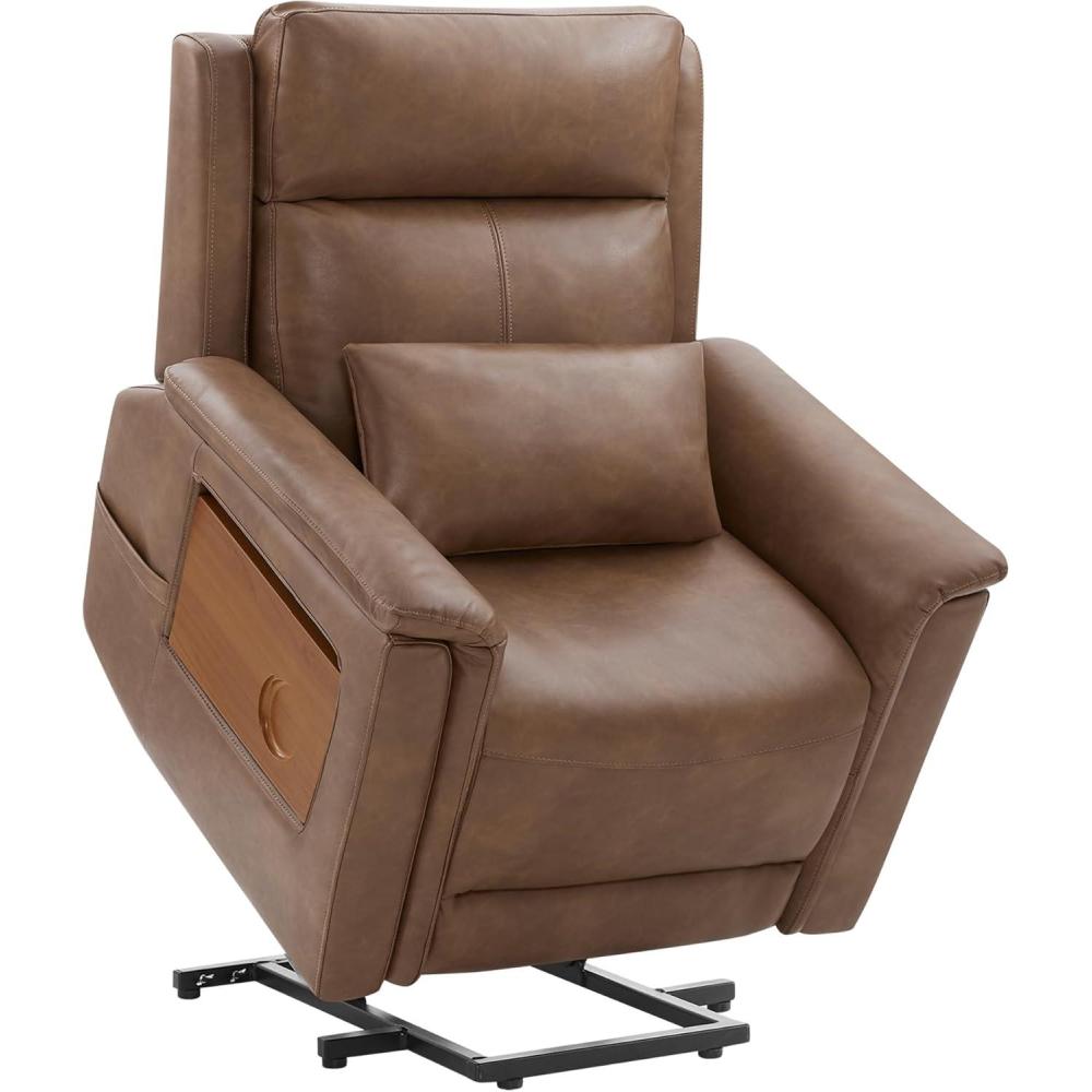 image:imageCHITA Power Lift Recliner Chair for Elderly with Heat and Massage Electric Lift Chairs with Foldable Tray Table Cupholder Removable Lumbar Pillow 2 Side Pockets Faux Leather in SaddleSaddle