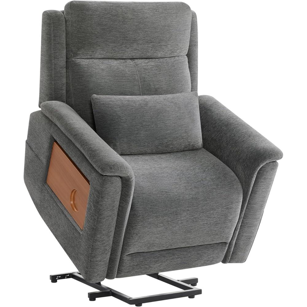 image:imageCHITA Power Lift Recliner Chair for Elderly with Heat and Massage Electric Lift Chairs with Foldable Tray Table Cupholder Removable Lumbar Pillow 2 Side Pockets Faux Leather in SaddleGrey