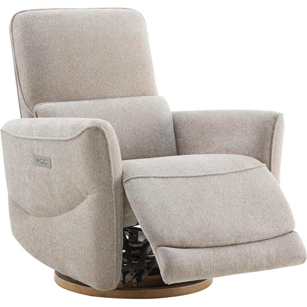 image:imageCHITA Power Nursery Rocking Chair Swivel Glider Recliner Chair with Solid Wood Base Bulitin USB amp TypeC Charging Ports for Living Room FSC Certified Moss GreenTaupe