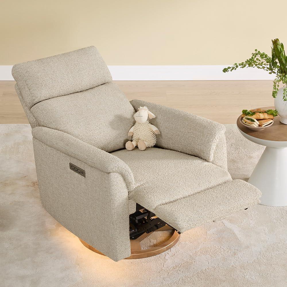 image:imageCHITA Power Swivel Glider for Adults with Nightlight Nursery Recliner Chair with Power Headrest for Living Room Bedroom WaterResistant Boucle Fabric Boucle Fabric in PearlSand