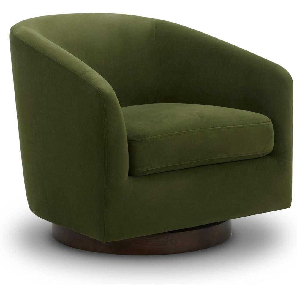 image:imageCHITA Swivel Accent Chair FSC Certified Upholstered Fabric Barrel Chair for Living Room Fully Assembled Flax BeigeForest Green