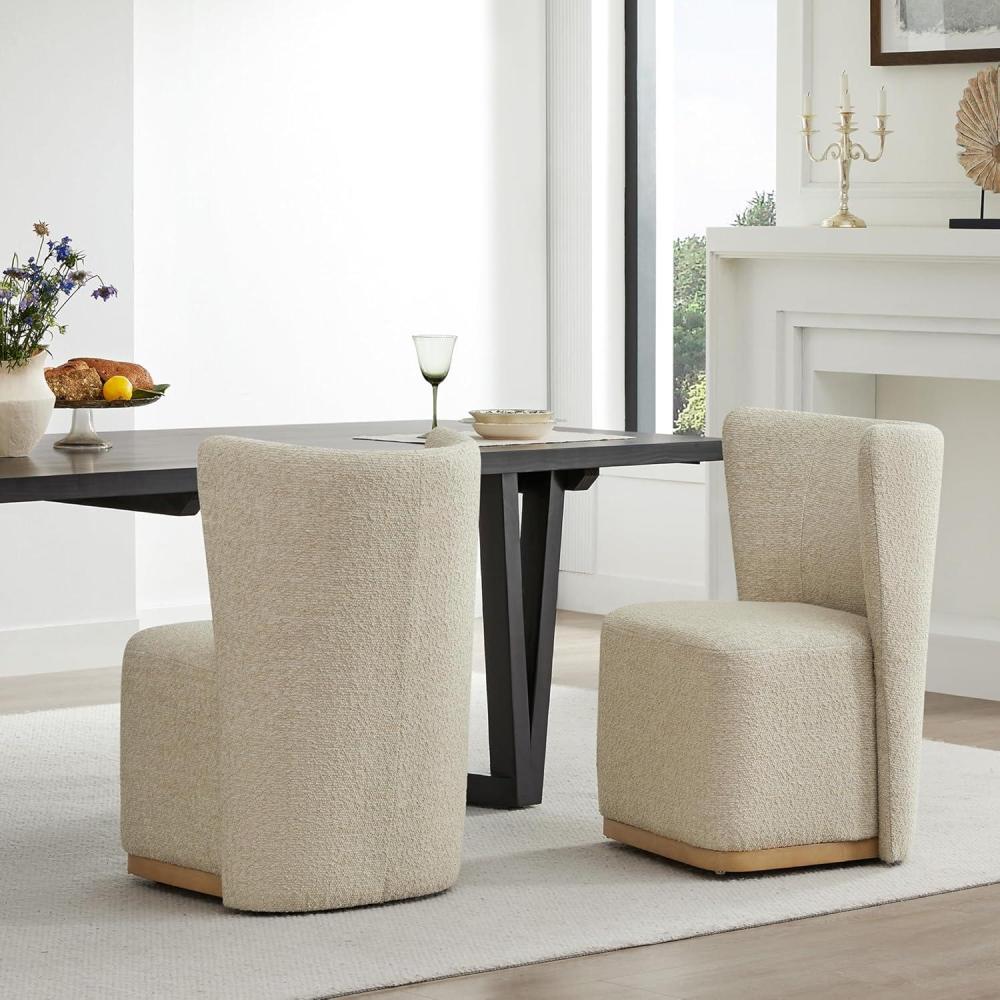 image:imageCHITA Upholstered Rolling Dining Chair on Casters Set of 2 FSC Certified Modern Fabric Dining Chair with Casters Boucle Dining Chairs for Reading Room Kitchen Dining Room PearlOatmeal