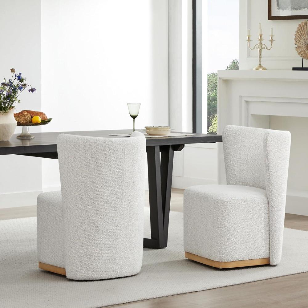 image:imageCHITA Upholstered Rolling Dining Chair on Casters Set of 2 FSC Certified Modern Fabric Dining Chair with Casters Boucle Dining Chairs for Reading Room Kitchen Dining Room PearlPearl