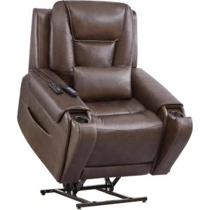 CHITA Electric Power Lift Recliner Chair for Elderly with Massage and Heat, Large Lay Flat Genuine Leather Recliner Chair with Cup Holders, USB Ports, Power Headrest, Independent Backrest, Saddle(Dark Brown)