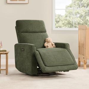 CHITA Electronic Power Recliner Chair Swivel Glider, FSC Certified Modern Nursery Rocking Chair with USB and Type-C Ports, Ivory(Forest Green)