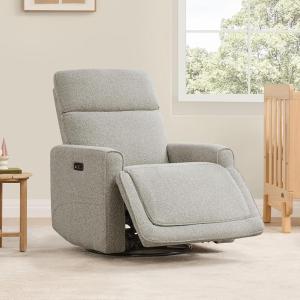 CHITA Electronic Power Recliner Chair Swivel Glider, FSC Certified Modern Nursery Rocking Chair with USB and Type-C Ports, Ivory(Light Grey)