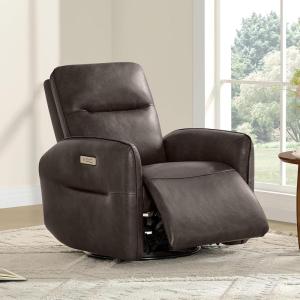 CHITA Faux Leather Power Recliner Chair, Swivel Glider Recliner for Adults, Nursery Rocking Chair with USB & Type-C Charging for Living Room, Bedroom, Creamy Grey(Chocolate Brown)