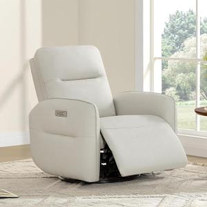 CHITA Faux Leather Power Recliner Chair, Swivel Glider Recliner for Adults, Nursery Rocking Chair with USB & Type-C Charging for Living Room, Bedroom, Creamy Grey(Creamy Grey)